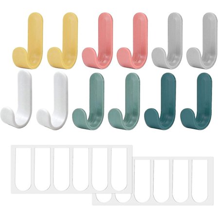 12 stk fargerike selvklebende kroker, veggkrok i plast, kraftige håndklekroker, håndkleholderstativ skapkrok for bad, soverom, kjøkken, kontor