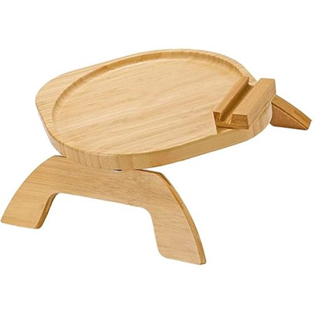 Armstödsbricka i trä med 360° roterande telefonhållare, vikbar soffa, armbordsbricka, klämma, soffa, armbord, för breda soffor (rund)