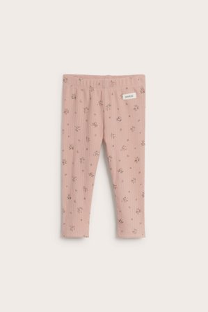 Newbie | Ribbestrikket leggings med blomster | Rosa