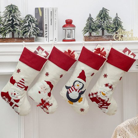 |NN| Julestrømper Sett med 4 Julestrømpe Nisse Snømann Strømpeholder Ornament Gaveposer for Familie Tre Festrekvisitter