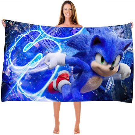 Sonic 3D Printet Badehåndklæde til Børn, Pool Håndklæde, Børne Badehåndklæde, Ultra Blødt, Super Absorberende, Holdbart