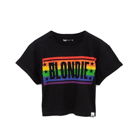 Blondie Dam/Kvinnor Regnbåge Crop T-Shirt S Svart/Blå/Orange Black/Blue/Orange S