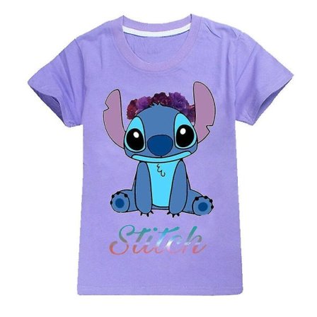 7-14 år Barn Tonåringar Pojkar Flickor Lilo And Stitch T-shirts Printed sommartröjor Presenter Purple 9-10Years