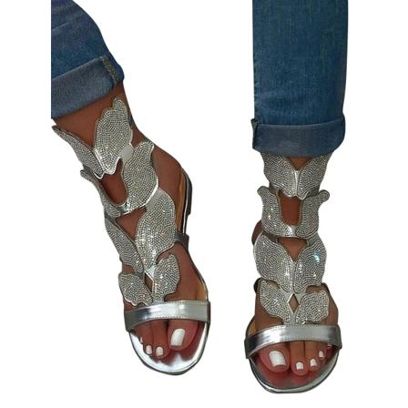 Dam Rhinestone Sandaler Sommar Ankel Spänne Party Skor Guld 43 White 37