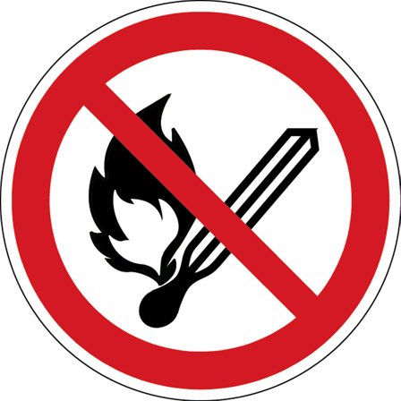Schild Offenes Feuer verboten, Polyester selbsthaftend, Ø 100 mm