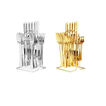 Bestiksæt med stativ 24 dele - Rustfrit stål - Hængende bestik