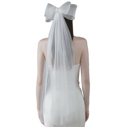 Elegant brudeslør, hvid sløjfe tyl hårklemme til bryllupper og polterabender, justerbart lagdelt slør til kvinder og piger