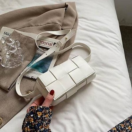 Nahkainen punottu vyölaukku, pieni naisten kasettivyölaukku, trendikäs rintapussi