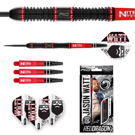 Red Dragon Darts Jason Watt 22g Steel Tip Darts - Pro Tungsten - Red/Black - Professional Darts Set - New Design - Scalloped Grip - Airwing Technology