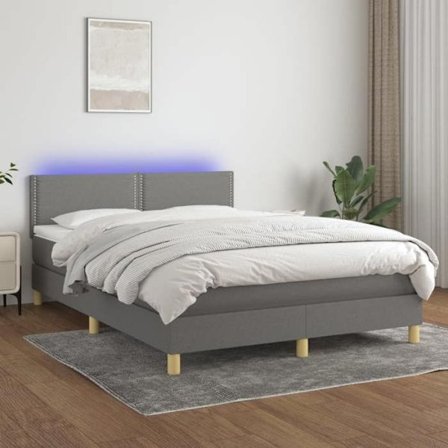 Maison Exclusive - Lamelbund og madras med LED Mørkegrå 140x190 cm