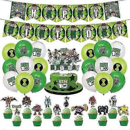 Ben 10 Tema Børn Tillykke med fødselsdagen Fest Tilbehør Banner Balloner Kit Kage Cupcake [DB]
