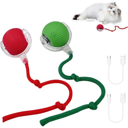 2 kpl 360 Älykäs Automaattinen Pyörivä Lemmikkipallo, Ladattava Epäsäännöllinen Liike Kissoille & Koirille, Punainen ja Vihreä