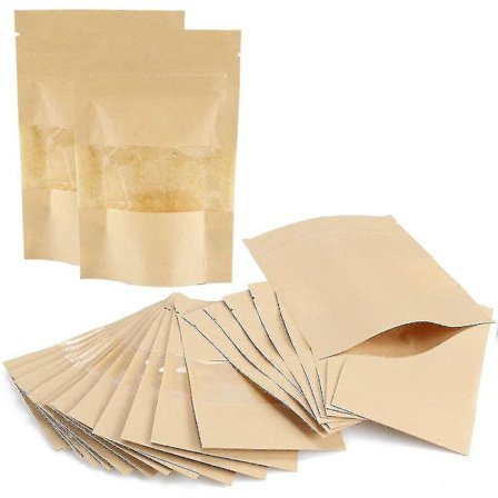 50pcs Kraft Paper Bags Self-sealing Stand Up Pouch Kraft Zip Lock Stand Up Bags