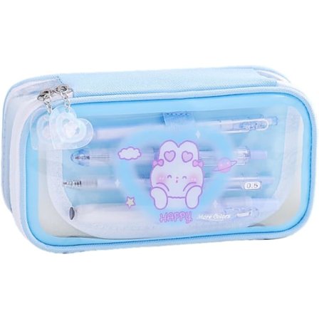 Gennemsigtigt Penalhus med Lynlås Sødt Penalhus Makeup Kosmetiktaske til Studerende Skole Kontor Organizer (Blå)