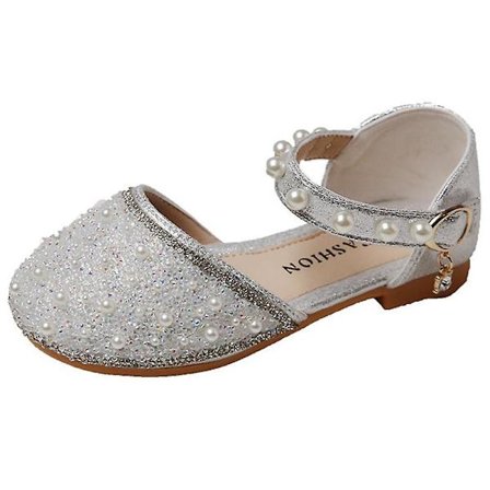 Barn Mode Klänning Sandal Pärla Sandal Sommar Glitter Ballerinor Bröllop Stängd Tå Platta Sandaler