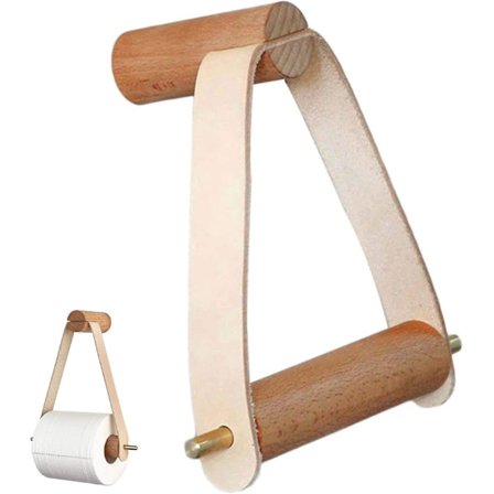 Toalettpapirholder i tre, kreativ enkel stil vertikal papirhåndkleholder kjøkken bad toalett tre vegg papirrullholder (beige 1 stk)