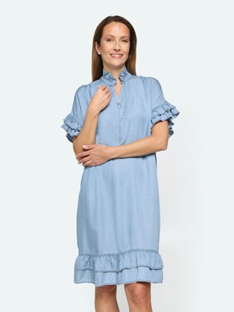 JENSEN - Denim Kjole - Lys Blå - flæsedetalje