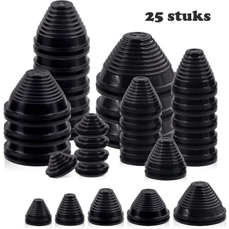 Gummigennemføringssortiment 25 Stykker 25mm/30mm/40mm/50mm/60mm Kabelbeskyttelse og Isolering Gummigennemføringer Ledningsbeskyttelse Brandvægshulprop
