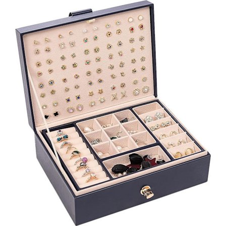 Organizer for smykkeskrin med PU-skinnring, halskjede, smykkeholder til gaveøredobber