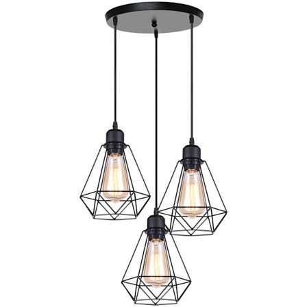 3-liekkinen teollinen riippuvalaisin, vintage-riippuvalaisin musta metalliriippuvalaisin E26 retro-riippuvalaisin geometrisen häkin tyyliin - Ø 20,5 