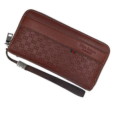 Lang svart herre lommebok, lang mote lommebok med spenne og preget multi-kort design