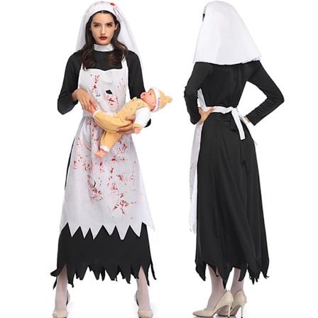 Halloween Ny Zombie Cosplay Kvinnelig Spøkelsesbrud Rolle Blod-Flekkete Langt Skjørt Zombie Maskerade Forestilling Kostyme 1933 M