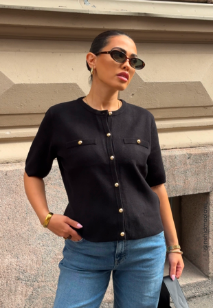 BUBBLEROOM Knitted Gold Button Cardigan Klær