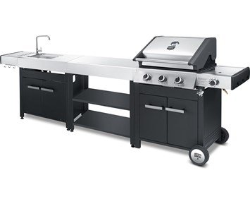 Austin and Barbeque AABQ - Classic 3+1B + AABQ Side Table With Sink + AABQ Side Table Open - Classic gasolgrill med tre brännare & utekök