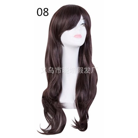 peruukki Pitkä kihara hiustenpää Kigurumi Cosplay Peruukki 70CM Pitkä aaltoileva hiussarja Peruukki Cos Anime Peruukki (Tummanruskea)