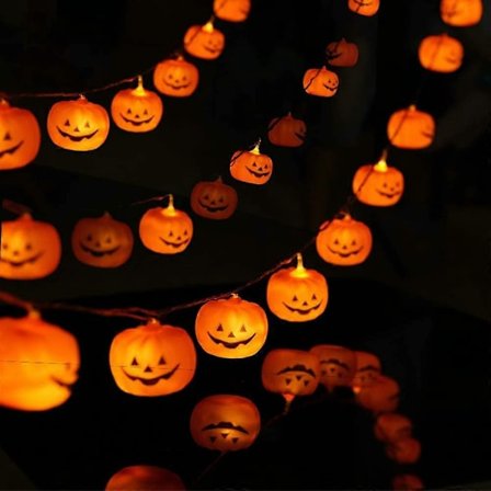Halloween-lyslenke, LED-gresskarlys, festlys til dekorasjon, 2 moduser fast/blinkende (20 lys, 9,8 fot)