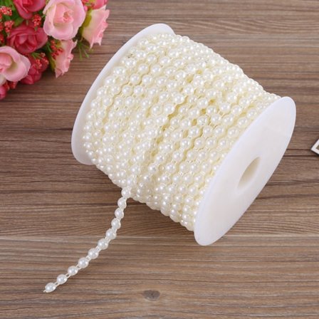 25M/Rull Dobbel Bomullstråd Imitasjon Halvrunde Perler Perlekjede Garland for Bryllup (beige)