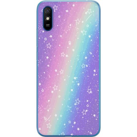 Kompatibel Mobilcover til Xiaomi Redmi 9A Rainbow-farvet pastelbaggrund med hvide stjerner og glitrende prikker i blød overgang