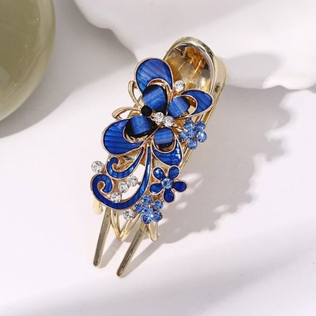 Alligator Hårklämma Rhinestone Butterfly Hair Claw BLÅ