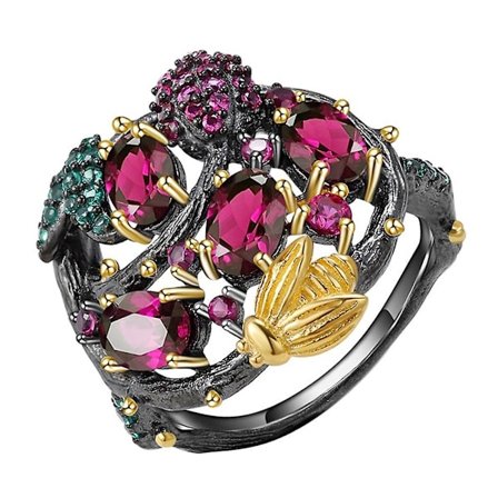 Gothic Faux Ruby Tree Branch Bee Kvinder Finger Ring Party Banket Smykker Gave
