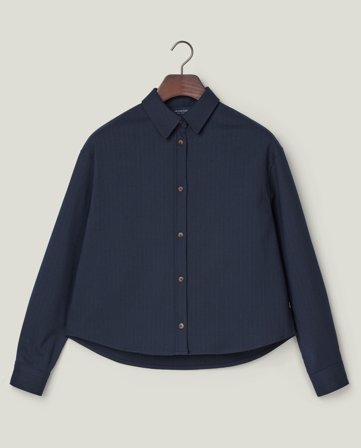 Lexington Cropped Nadelstreifen-Hemd', Dunkelblau/Braune