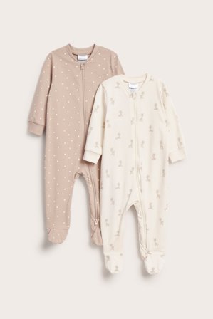 Kappahl | Eläinkuvioiset pyjamat 2-pack Luonnonvalkoinen 68 | Luonnonvalkoinen