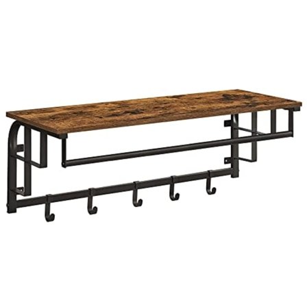 Vasagle Knagerække vægmonteret, tøjstativ med 5 aftagelige knager, brun og sort