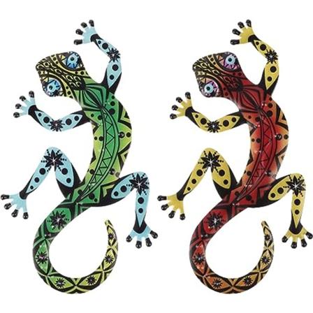 2 stk. Metal Gecko Vægskulptur Jern Øgle Vægskulptur Have Hængende Skulptur til Indendørs Udendørs Hjem Have Rød Grøn