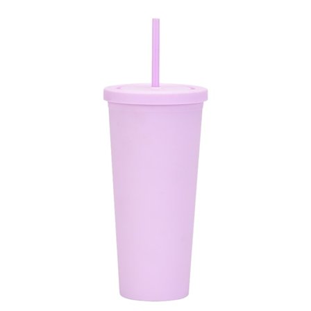 700ml återanvändbar plastmugg, enfärgad med lock och sugrö