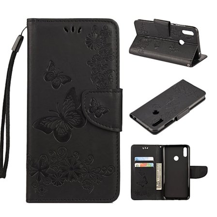 Butterfly läder Huawei Y6 2019 fodral - Svart