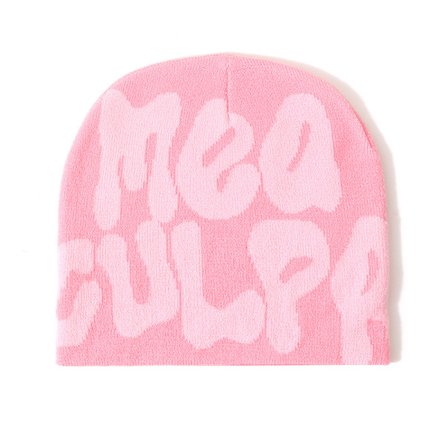 Beanie Strikket Lue Y2K MEA Culpa Grunge Ull Lue Vinter Kald Varm Lue Hip Hop Bokstav Jacquard Lue-Rosa