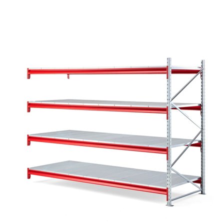 Widespan shelving TOUGH, add-on unit, 2000x2750x1000 mm, 4 steel shelves