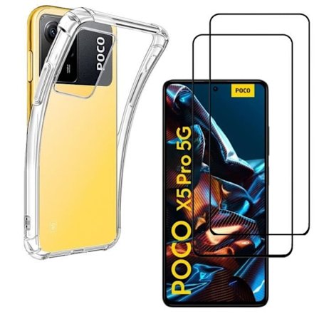 Stødabsorberende cover - Phonillico - Xiaomi Poco X5 PRO 5G - Blød silikone - 2 hærdede glas - Forstærket beskyttelse