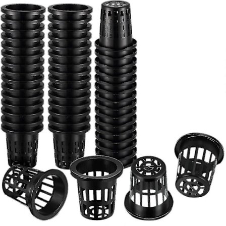 100-pak 45 mm Netkurve Slidsede Mesh Bred Kant Filter Plantenetpotte Spandkurv Til Hydroponisk Dyrkning