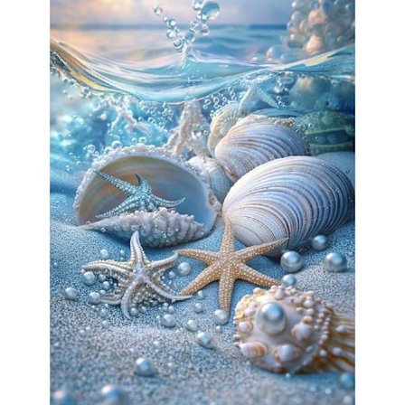Shell Diamond Art Kits för vuxna nybörjare, DIY Full Round Drill Diamond Painting Kits Sjöstjärna, Måla med Diamanter Dot Gem Art Crystal, 
