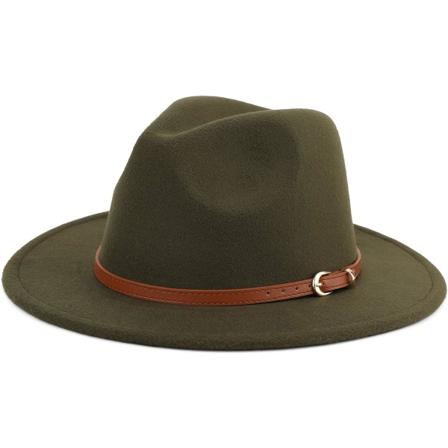 esh Bred Brätte Unisex Klassisk Bälte Spänne Fedora Hatt G Olive