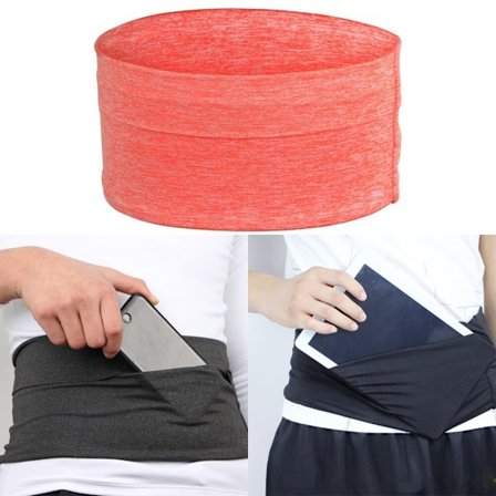 En del (orange garn, storlek L) Unisex Reseplånbälte, Löparbälte, Midjeväska, 3 Stora Säkerhetsfickor, Kan hålla en 10-tums surfplatta、Telefon