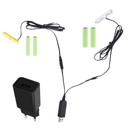 2-i-1 LR6 AA + LR3 AAA batterieliminator med EU USB power för radio, elektrisk leksak, semester LED-lampor