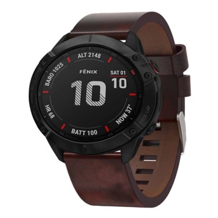 För Garmin Fenix ​​6X Pro 26mm läder stålspänne watch
