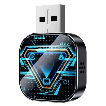 Trådløs CarPlay/Android Auto/Mirror Link Adapter Q1AS - Sort Tech Blå Metal & Glas 3-i-1, Kompatibel med Originale Bilsystemer